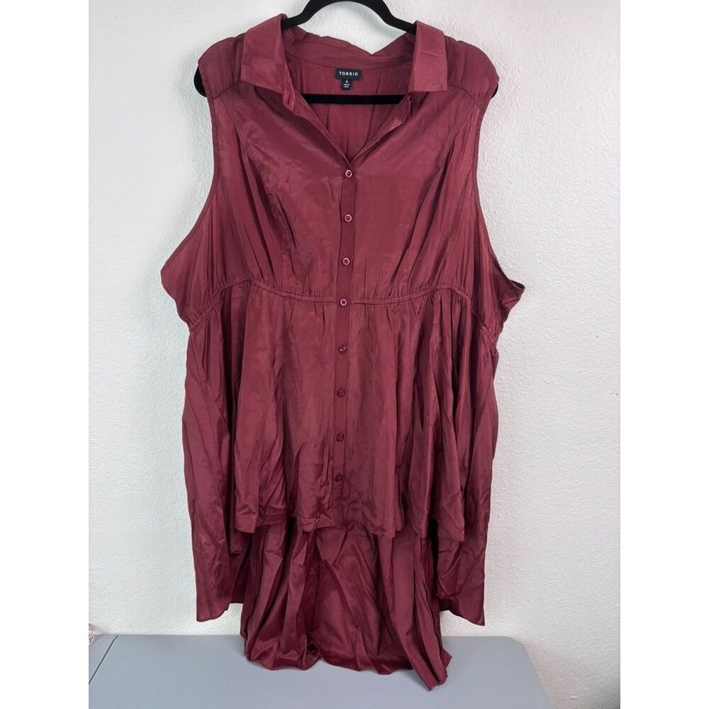 Torrid women's 4‎ 4X rust red high low sleeveless collared tunic top blouse